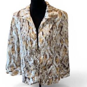 Chico’s M Sz 8 light cotton jacket animal brush print brown‎ tan hues
